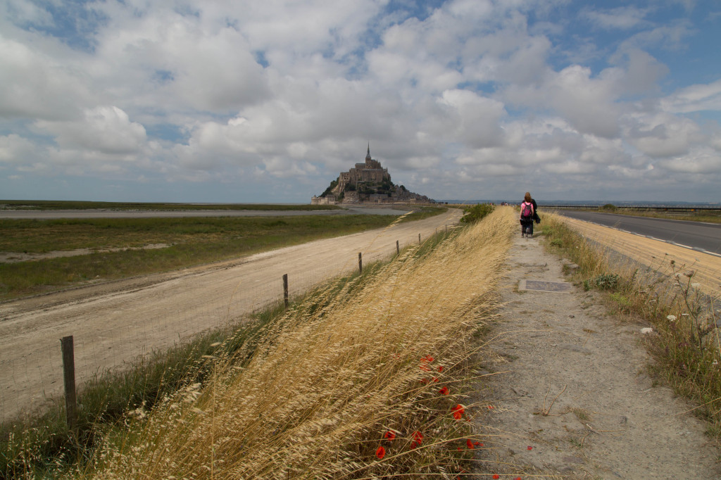 Walking the causeway to Mont Saint-Michel.