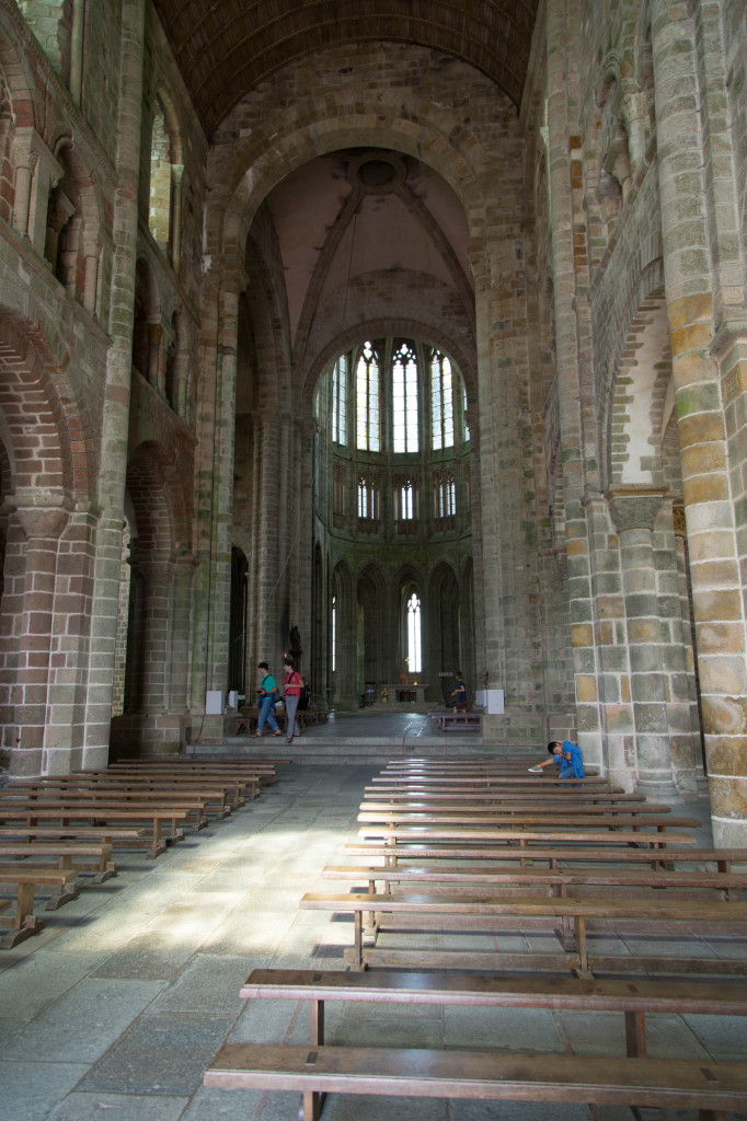 Inside the church at Mont Saint-Michel.