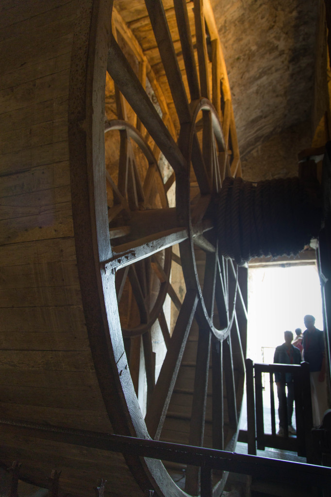 The Great Wheel used to bring supplies into the abbey. Sydney did not like it when I called it a human hamster wheel. 